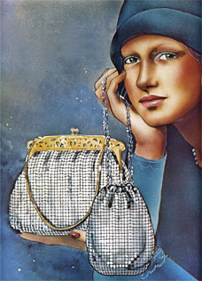 Vintage Whiting Davis Dresden Mesh Purse Scenic Deco Flapper